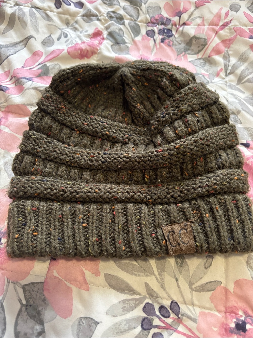 CC Olive Green Knit Cable Beanie